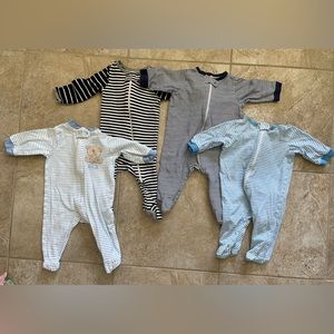 Set of 4 footie pajamas, striped, baby boy (unisex) 0-3 months
